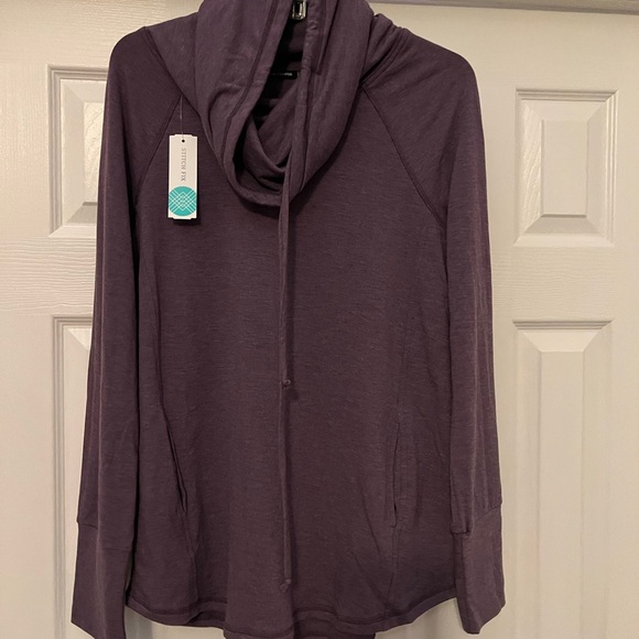 Purple Cowl Neck Sweatshirt with Adjustable Neckline and Pockets - Picture 4 of 4